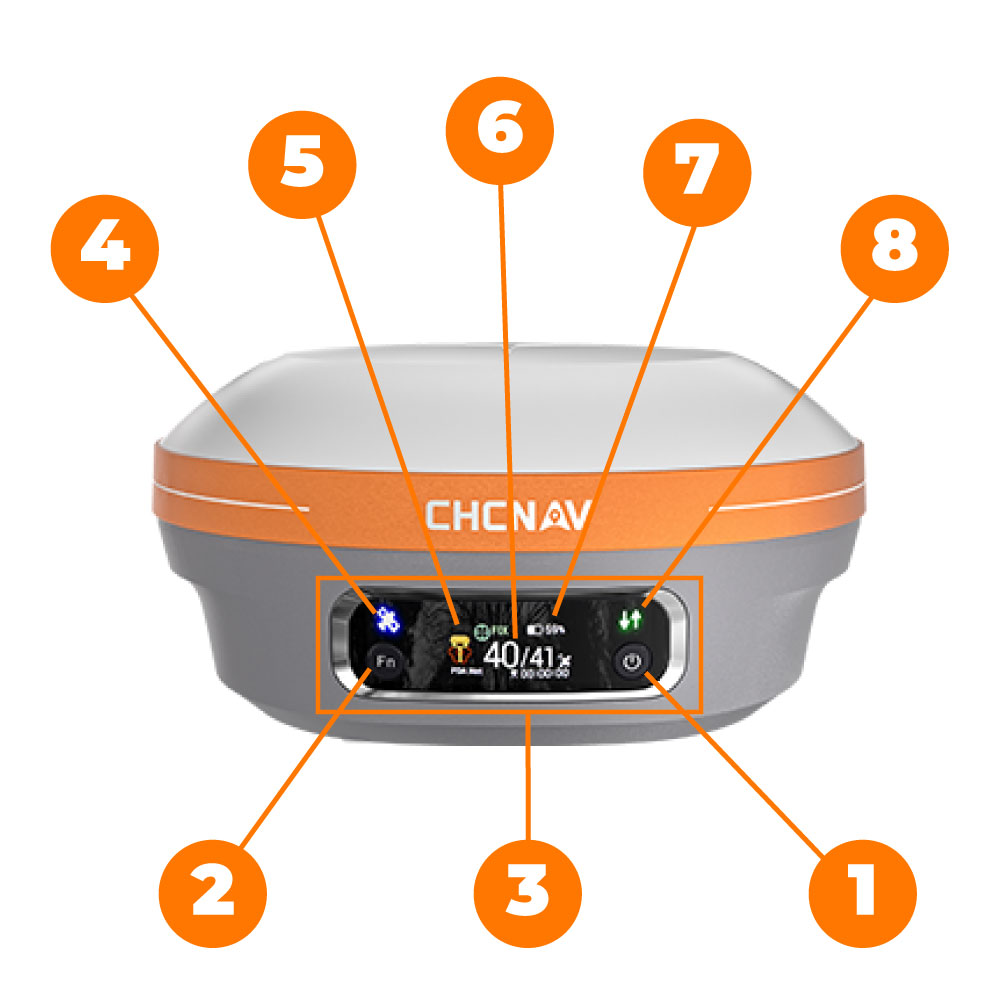 Khu vực nút nguồn và đèn tín hiệu máy gps rtk chc i83