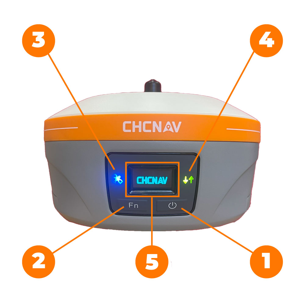 Khu vực nút nguồn và đèn tín hiệu máy GPS RTK CHC iBase