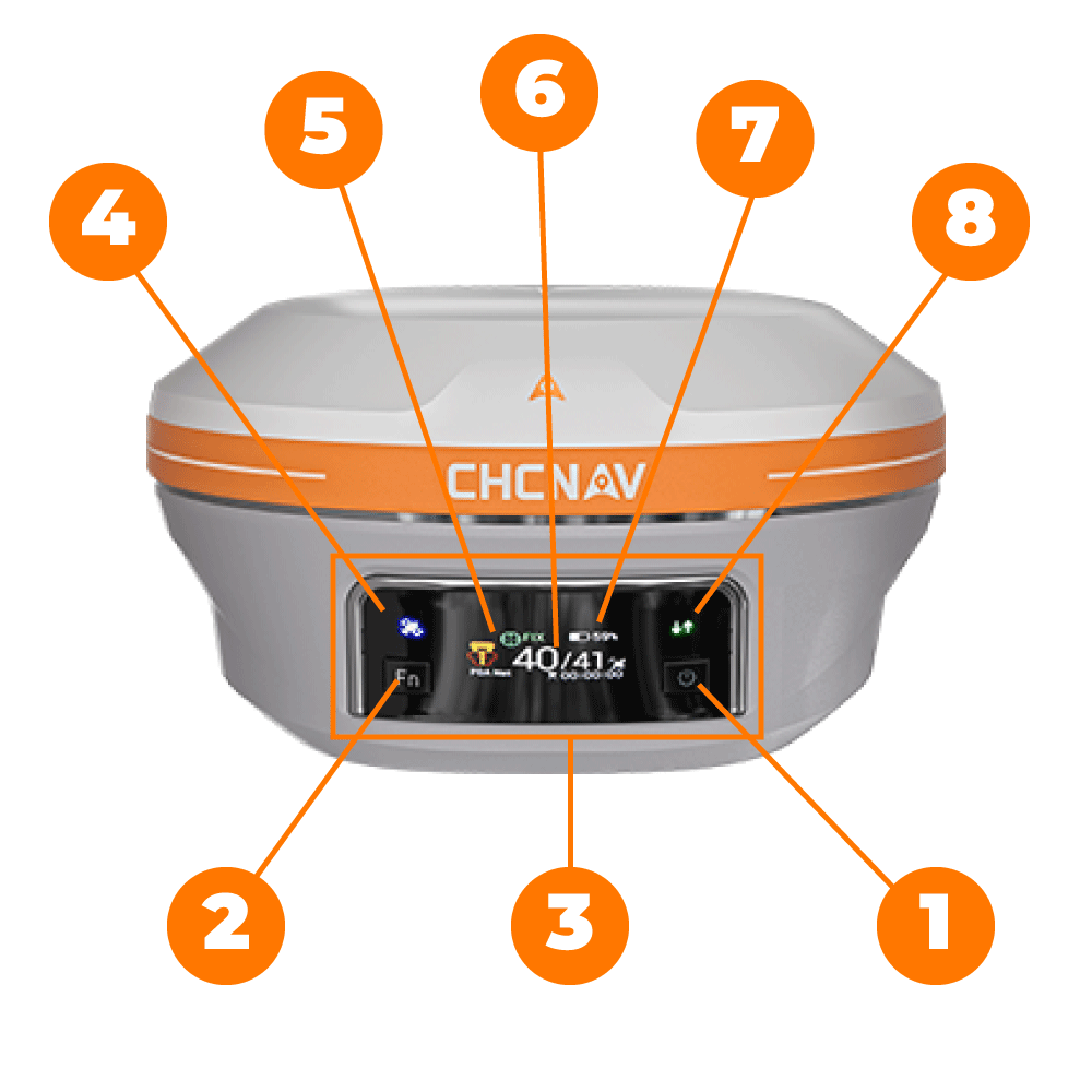 Khu vực nút nguồn và đèn tín hiệu máy gps rtk chc i93