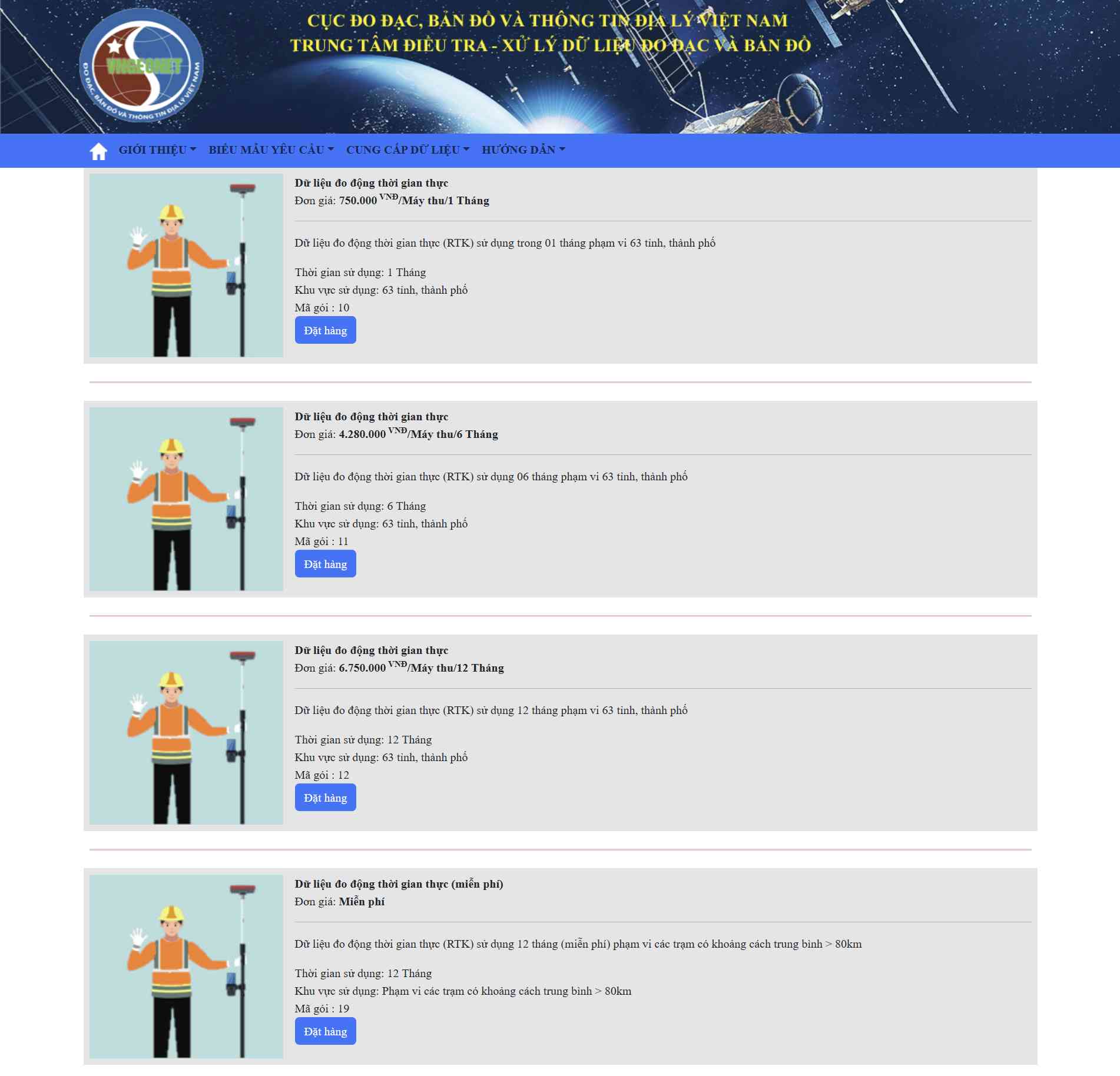 Hướng dẫn đăng ký tài khoản trạm Cors Cục Đo đạc Bản đồ Cac goi dang ky