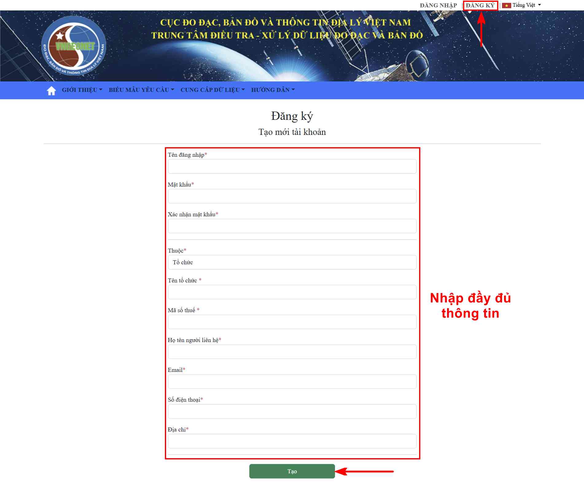 Hướng dẫn đăng ký tài khoản trạm Cors Cục Đo đạc Bản đồ Dang ky tai khoan cuc do dac