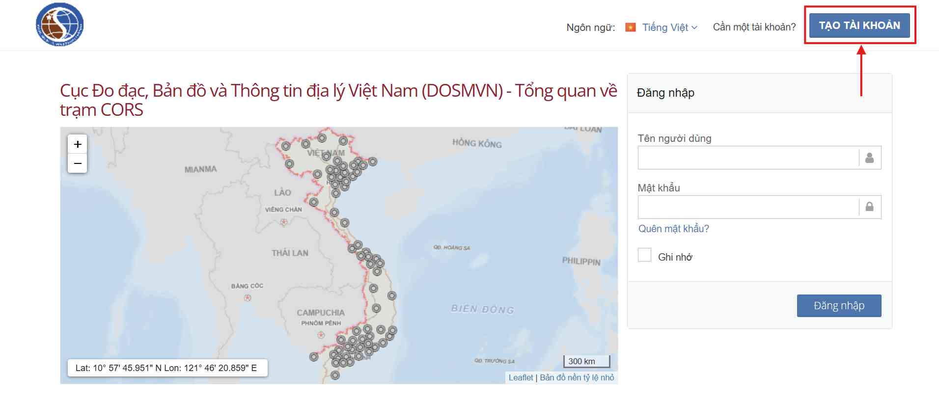 Hướng dẫn đăng ký tài khoản trạm Cors Cục Đo đạc Bản đồ Tao tai khoan tren vngeonet