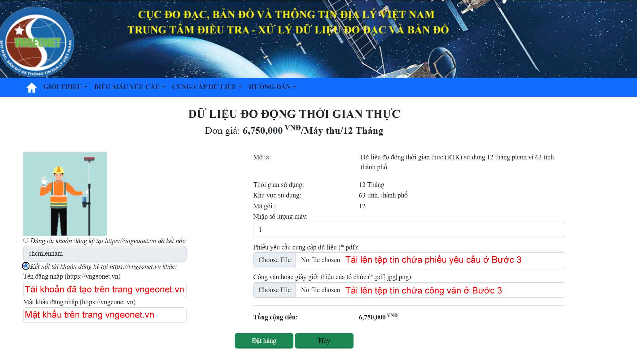 Hướng dẫn đăng ký tài khoản trạm Cors Cục Đo đạc Bản đồ Tien hanh dat hang du lieu do RTK