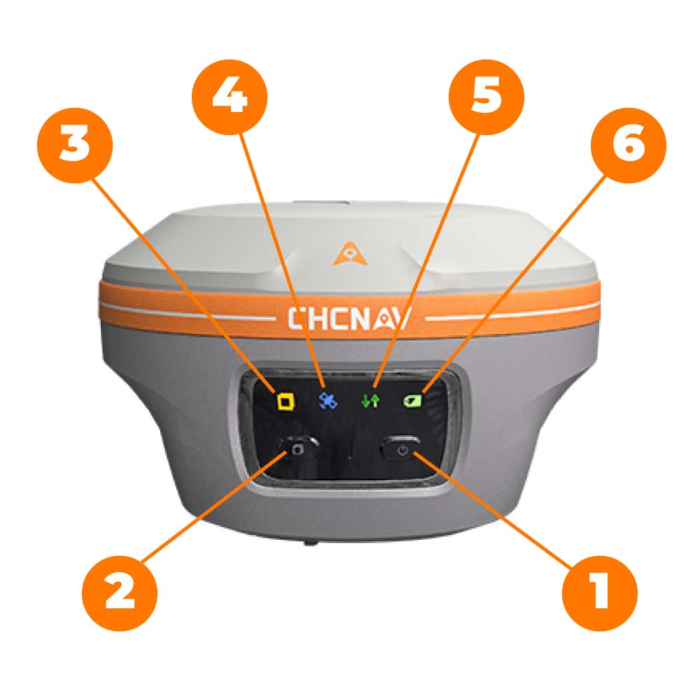 Khu vực nút nguồn và đèn tín hiệu máy GPS RTK CHC i85